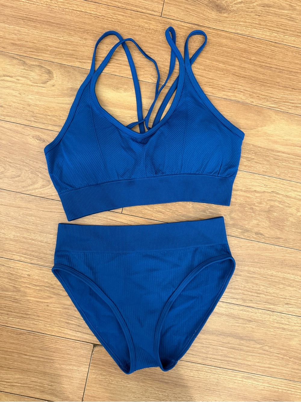 Cupshe Royal Blue Ribbed Strappy Bikini Set